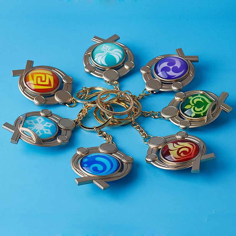 

Game Genshin Impact Vision Inazuma Keqing Wendi Xiao Keychain Luminous 원신 7 Element Weapons Eye Of Original God badge KeyRing