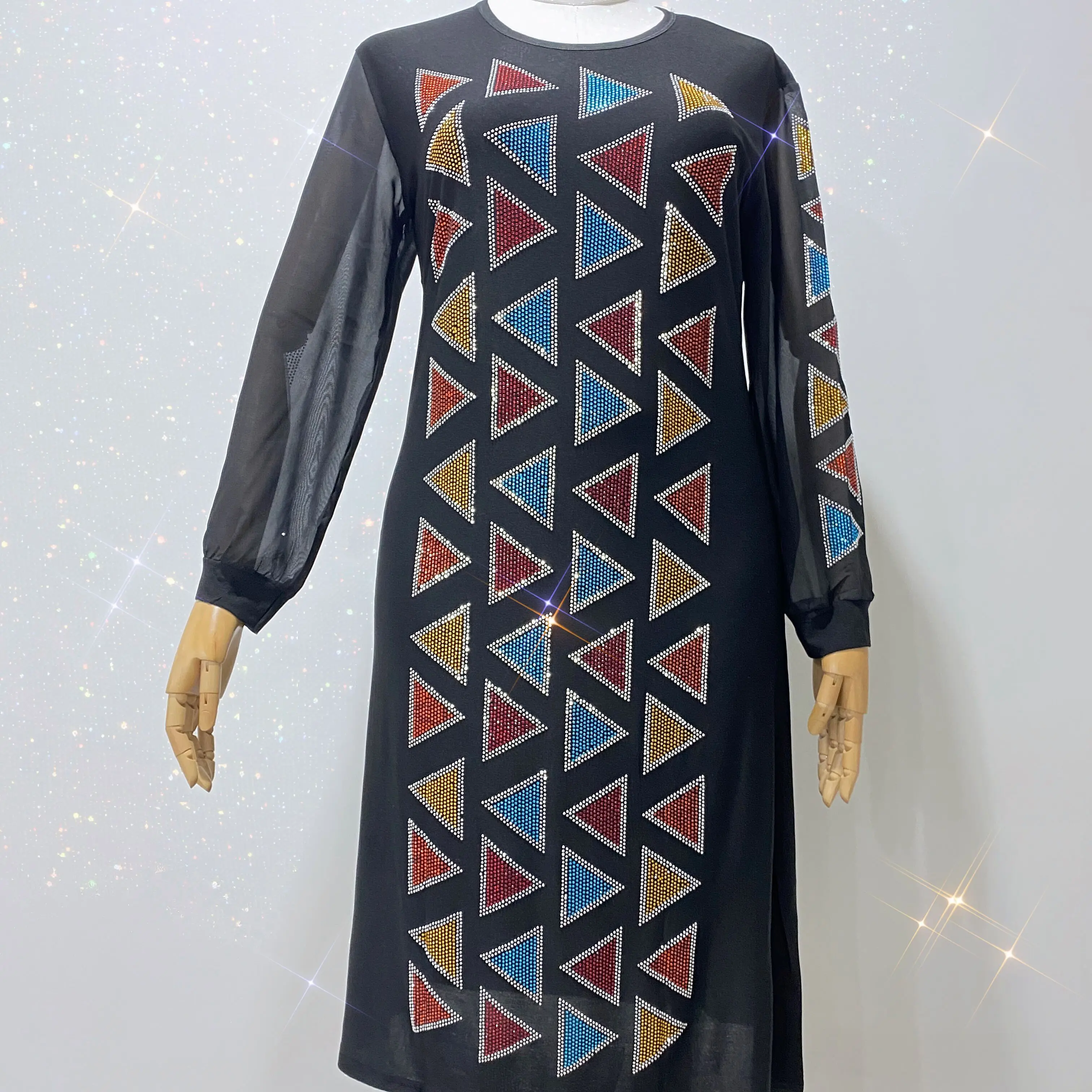 

New Year Muslim Dress Summer Elegant African European Dress Colorful Diamond Comfortable Fabric