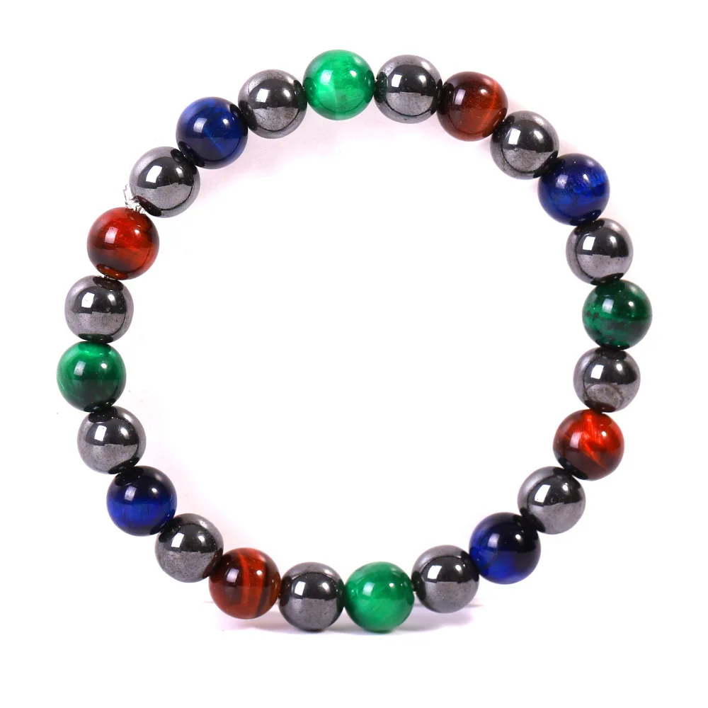 

2021 New Hot Sale Natural Tiger'S Eye Bracelet Black Iron Ore With Red, Green And Blue Bracelet Fashion Jewelry
