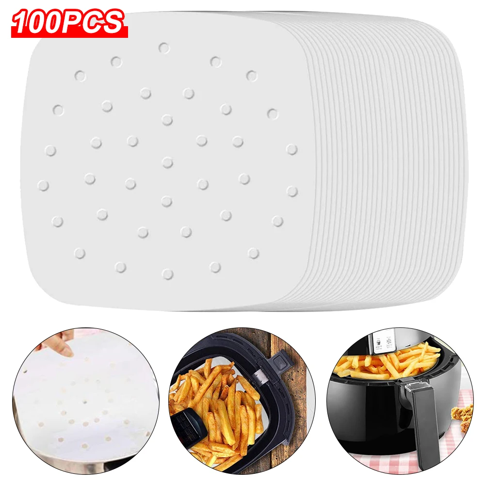 

100 шт. вкладыши для фритюрницы, перфорированный антипригарный коврик для выпечки, бумажная фритюрница, Одноразовый бумажный вкладыш, Воздуш...