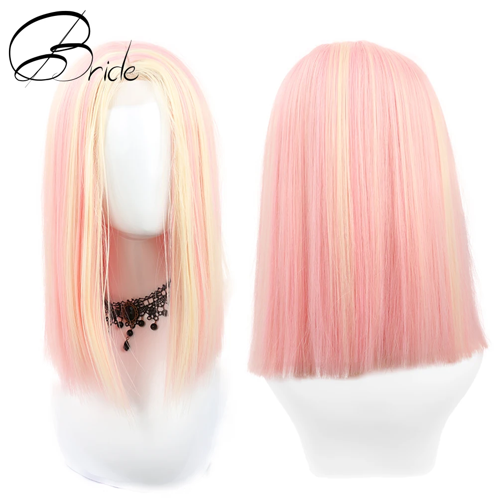 

Straight Ombre Pink Synthetic Lace Wigs 14 inches Women’s Silky Long Straight Wig with Blonde Heat Resistant Synthetic Wig