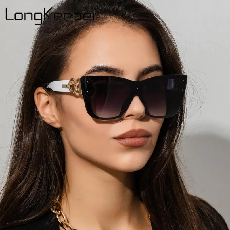 

Oversized Cat Eye Sunglasses Chain Legs Women 2022 Brand Fashion Large Frame Square Sun Glasses Men Retro Trendy Cateye Eyewear