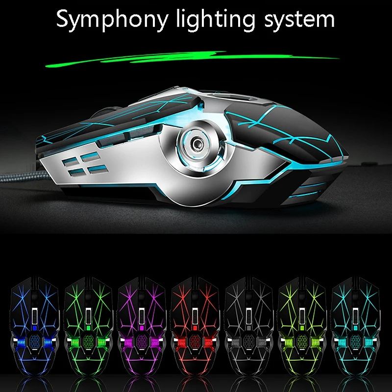 Цветная Ослепительная игровая мышь RGB эргономичная проводная программируемая с 7