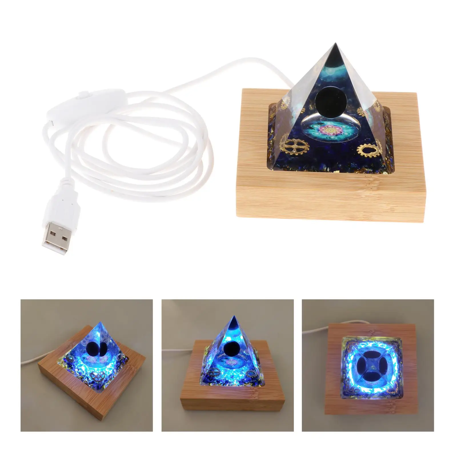 

Natural Blue Crystal Stone Orgone Pyramid Reiki Heal Energy Generator Tower