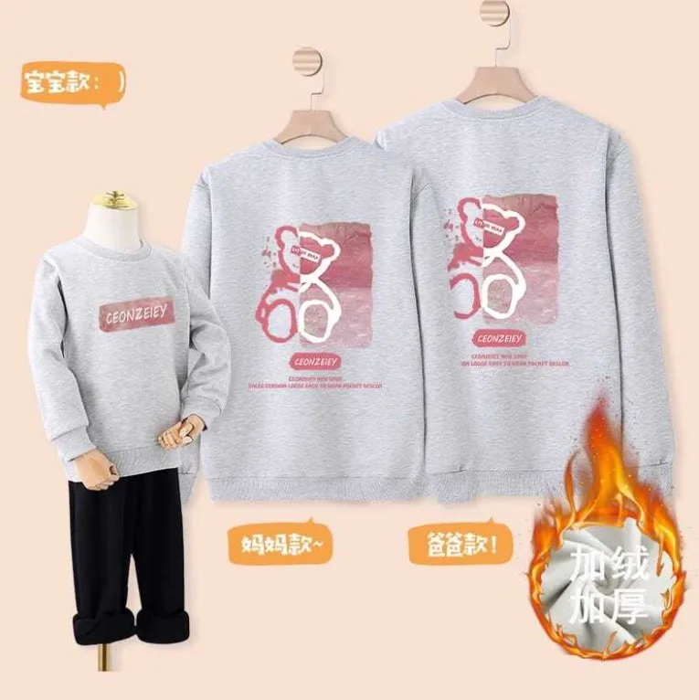 

Новый стиль, утепленный спортивный комплект для всей семьи с медведем, свитшот с длинным рукавом, Детская толстовка, свитер, семейный наряд, ...