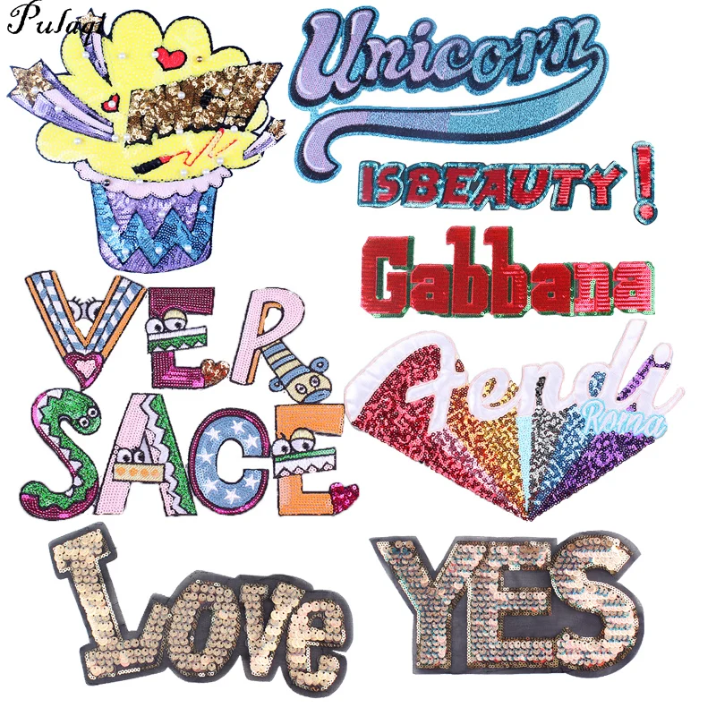 Pulaqi Hippie Sequin Iron On Patches For Clothes Stripes Letter Sequins Applied Sewing Accessories Decro | Дом и сад