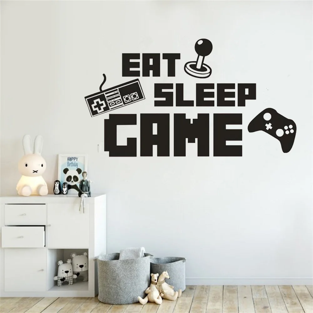 

wall papers home Eat Sleep Game Letters Vinyl wall Sticker Joystick Gamepad Gamer Wall Art Design Decal Teen Kids Room mural