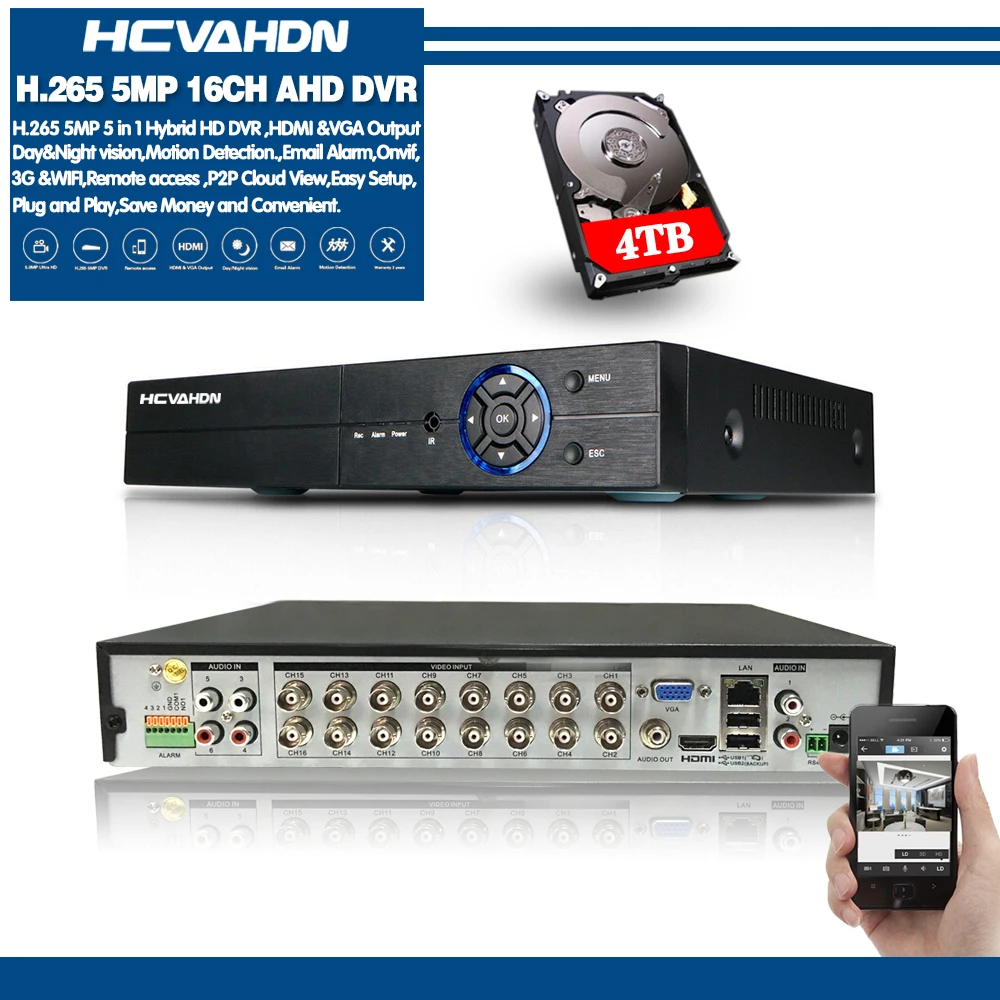 5 в 1 AHD CVI TVI CVBS NVR 4Ch 8Ch 16Ch 5MP 4MP 2MP CCTV DVR XVR гибридный видеорегистратор 5.0MP Onvif Max 8 ТБ P2P