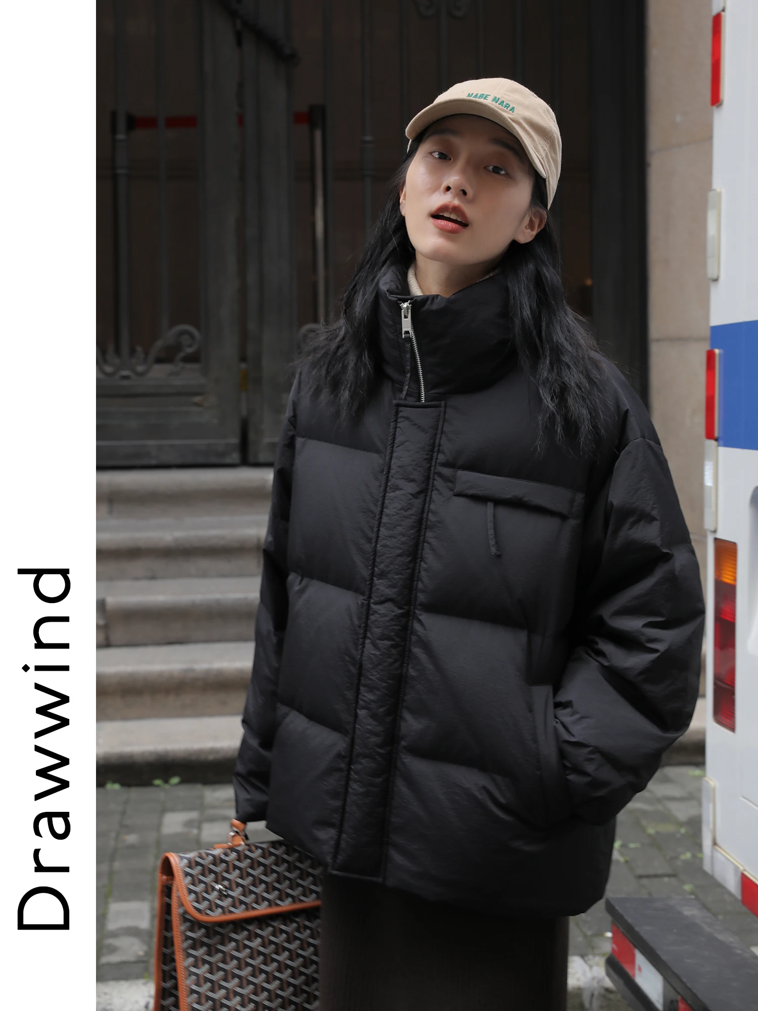 Off-White Stand Collar Short down Jacket Women's Winter New White Duck down Thickened Coat leather jacket women  womens coat