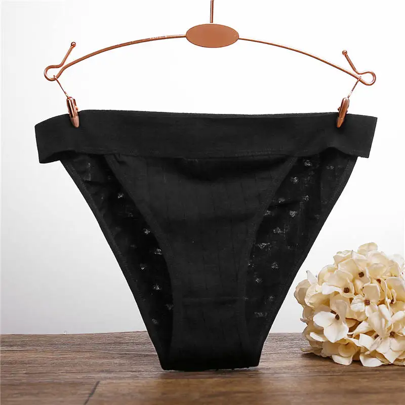 Women Cotton Panties Sexy Low Waist Underwear Panties for Female Lingerie Underpants Hollow Heart Embossed Briefs Solid Color