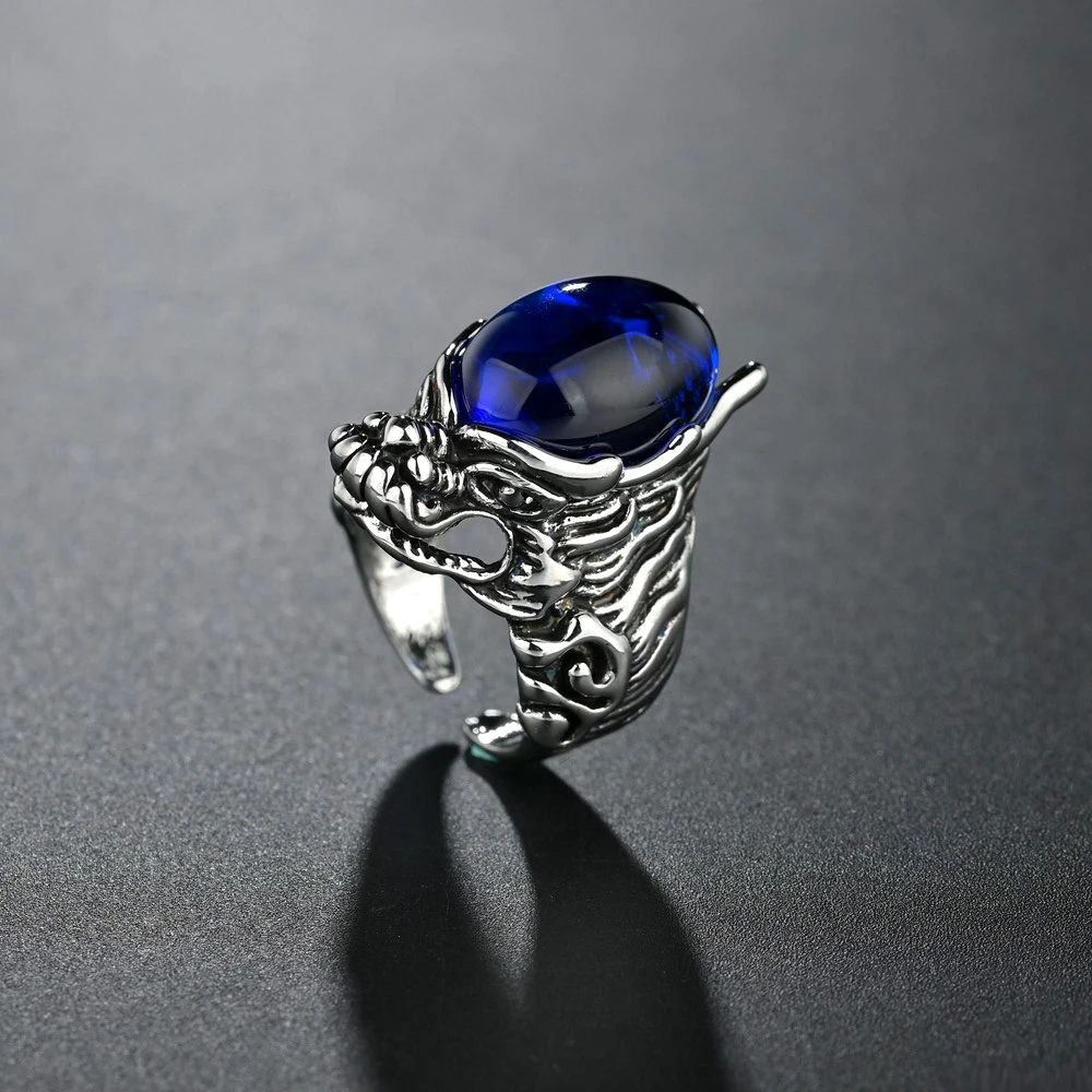 Изысканное кольцо с красной/синей Головой Дракона камнем ювелирное изделие