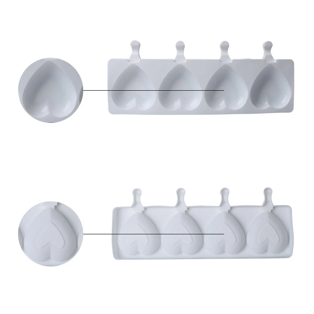 

Meibum 4 Cavity Love Heart Shape Ice Cream Silicone Mold Juice Dessert Popsicle Mould Frozen Lolly Sucker Ice Cube Tray
