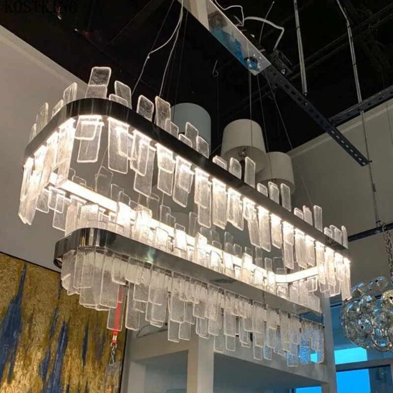 preço Prata Moderna Lustre De Cristal Retângulo Luxo 2 Camadas Villa Sala Estar Decoração Da Lâmpada