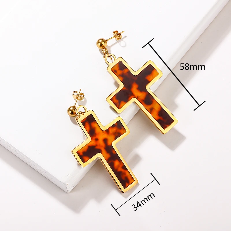 Baoyan Drop Earrings For Women Stainless Steel Acrylic Leopard Print Cross 2019 Korean Fashion Jewelry | Украшения и аксессуары