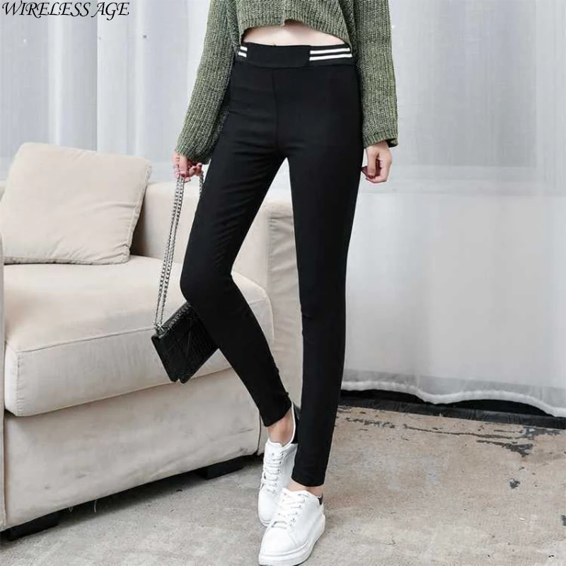 

WIRELESS AGE Pants Women High Waist Black Stitching Korean Style Casual Stretch Tight Sexy Women's Leggings New Fashion Wild