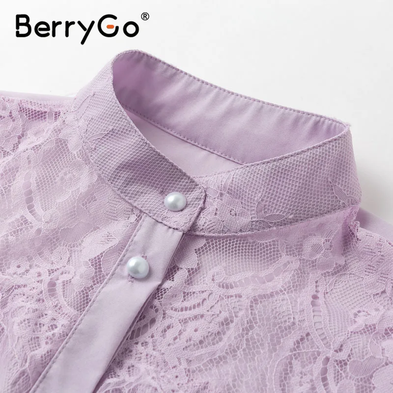 Женская кружевная блузка BerryGo атласная с рукавами-фонариками и вышивкой вечерние
