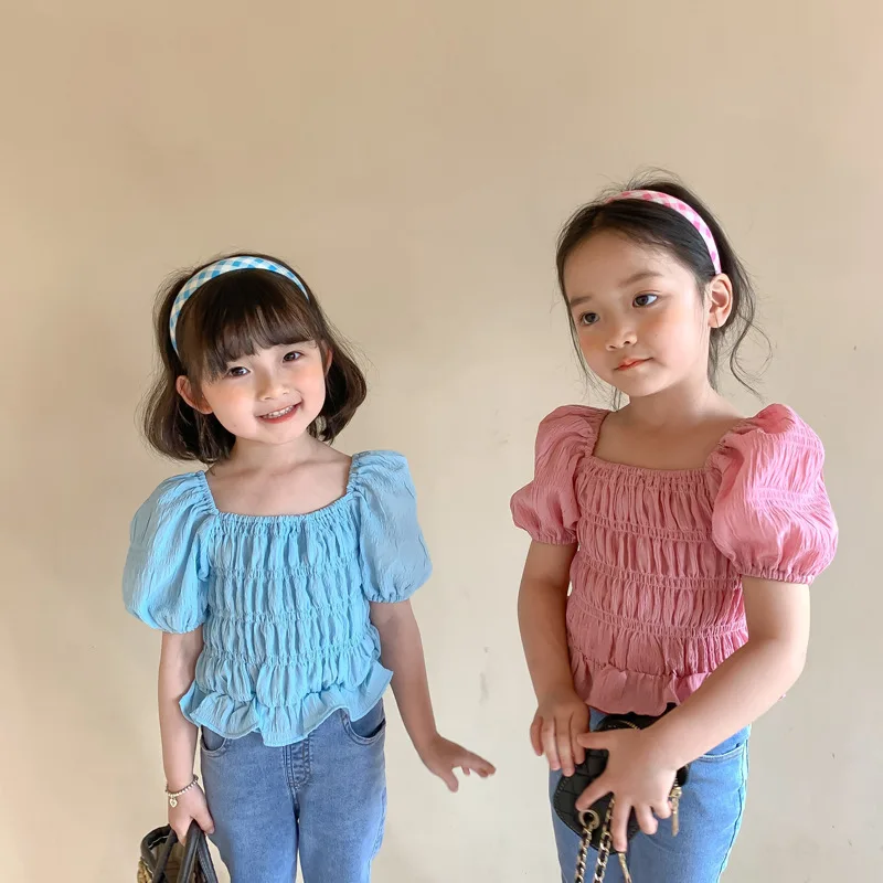 Новинка 2021 детская однотонная шифоновая футболка для маленьких девочек топы