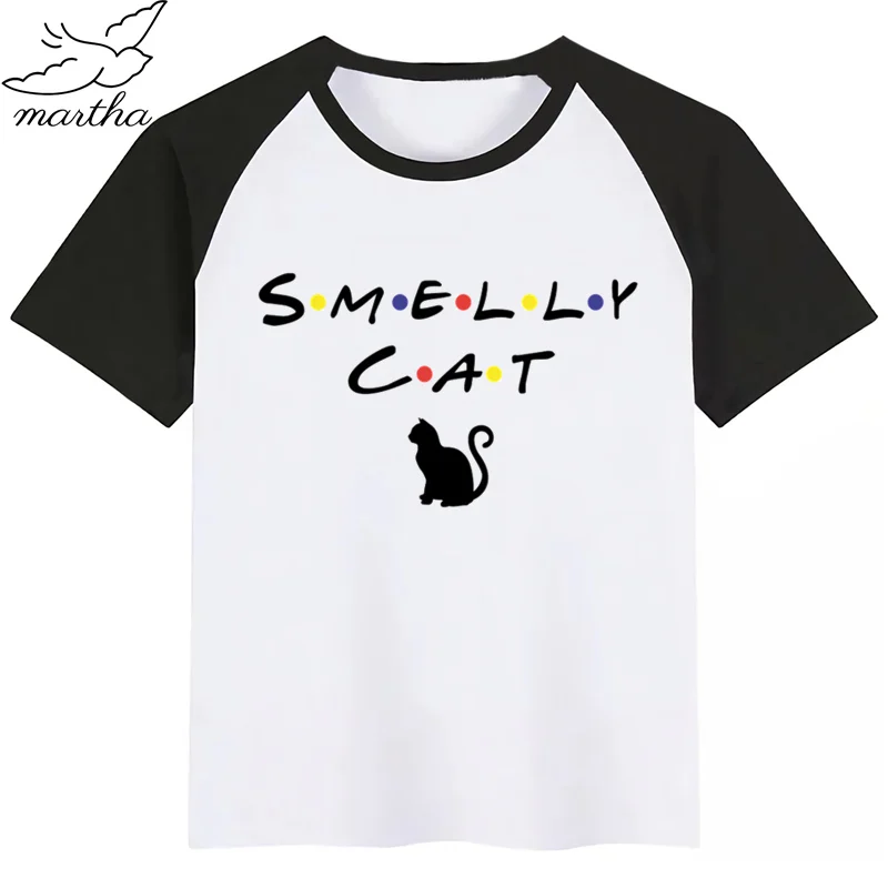 Kids Black Cat Print Funny T-shirt Summer Short Sleeve Tops Children Cartoon Tshirt Baby Clothes | Мать и ребенок