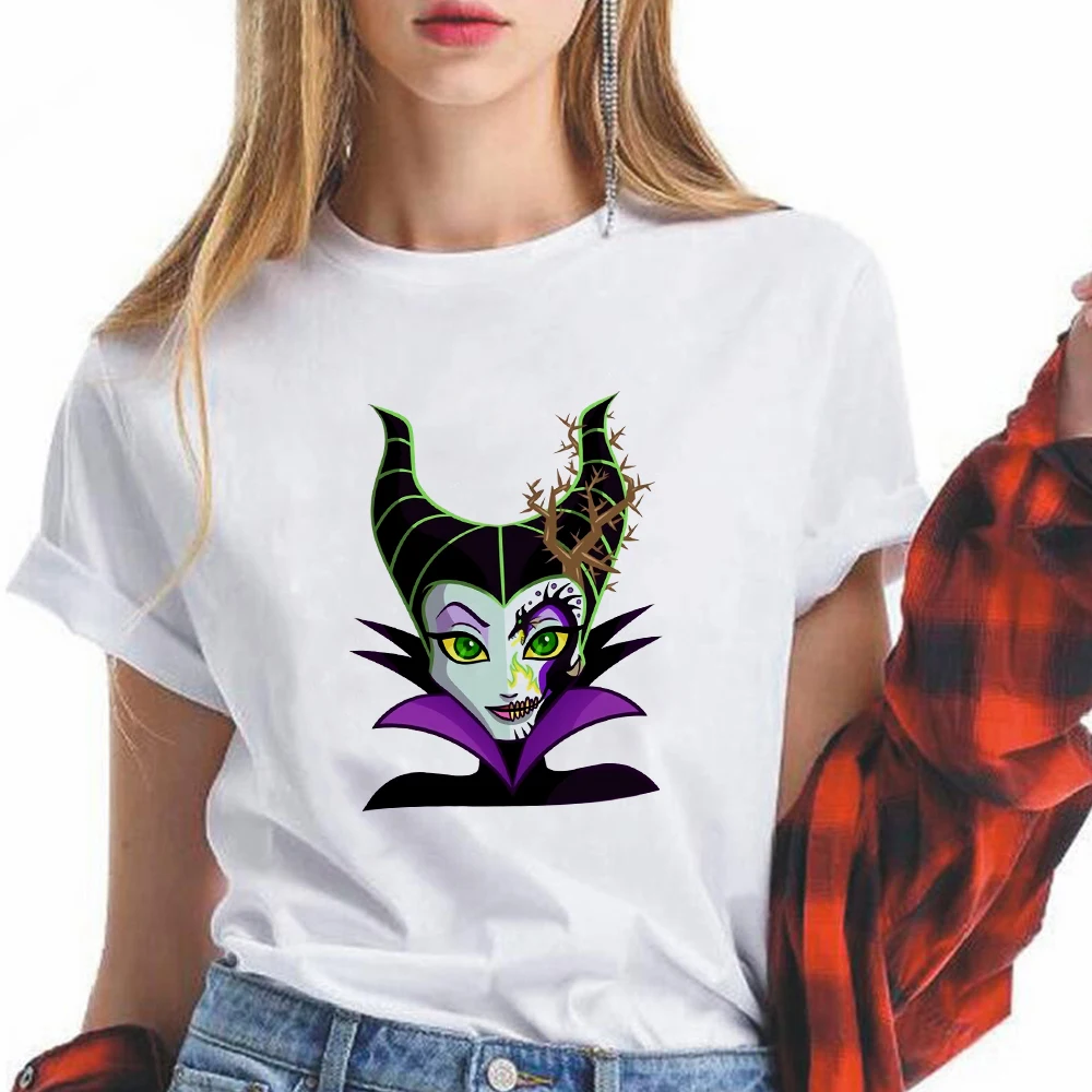 

Disney Women T-shirts Day Of The Dead Skull Princess Series Maleficent Printing T Shirts Female O-Neck Tees Harajuku Top Clothes