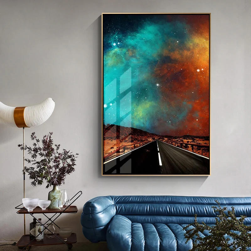 

Nordic Colorful Night Sky And Building Art Poster Abstract Aurora Wall Picture Decoration Canvas Painting For Living Room Decor