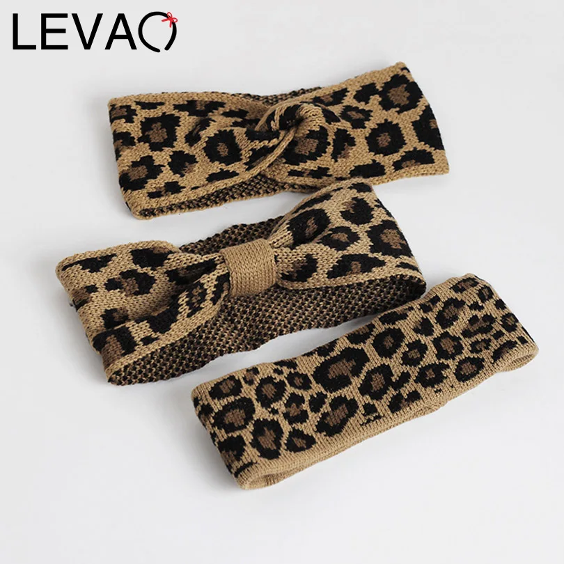 

Леопардовая вязаная повязка на голову LEVAO, перекрестная повязка на голову с бантом, Женская осенне-зимняя повязка для волос для девочек, теп...