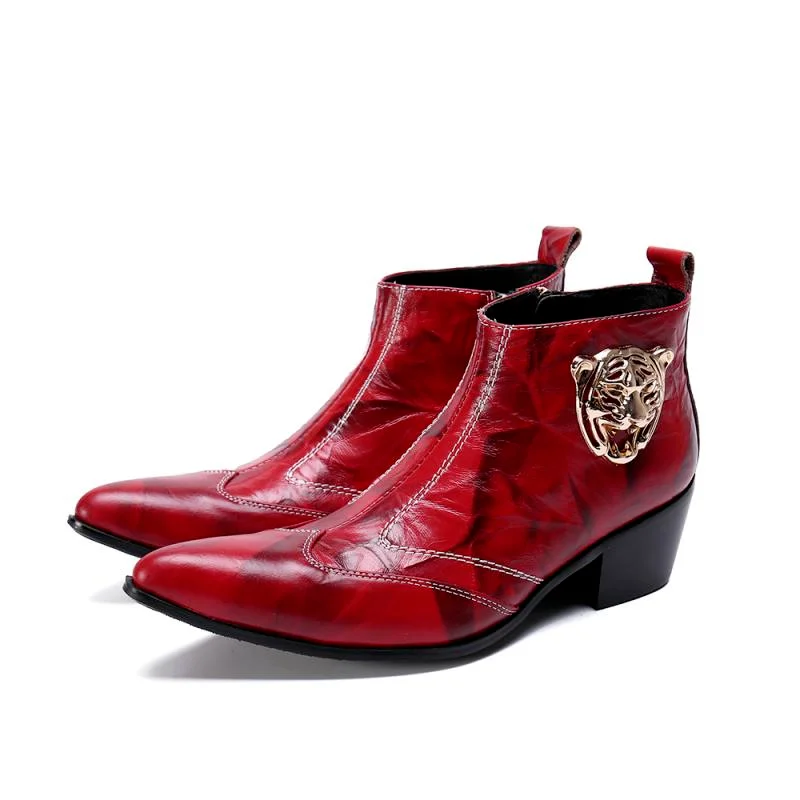 Женские мужские ботильоны из мягкой кожи с острым металлическим носком красные