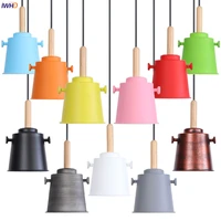 iwhd colorful metal wooden pendant lights fixtures bedroom living room bar american country vintage lamp industrial light led