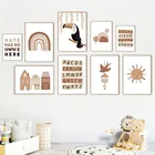 Мультяшный Радужный солнце алфавит Тукан буквы настенная Картина на холсте скандинавские плакаты и принты настенные картины декор для детской комнаты