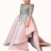 vintage pink engagement muslim evening dresses long sleeve lace a line night prom dress 2022 arabic robe de soir%c3%a9e de mariage