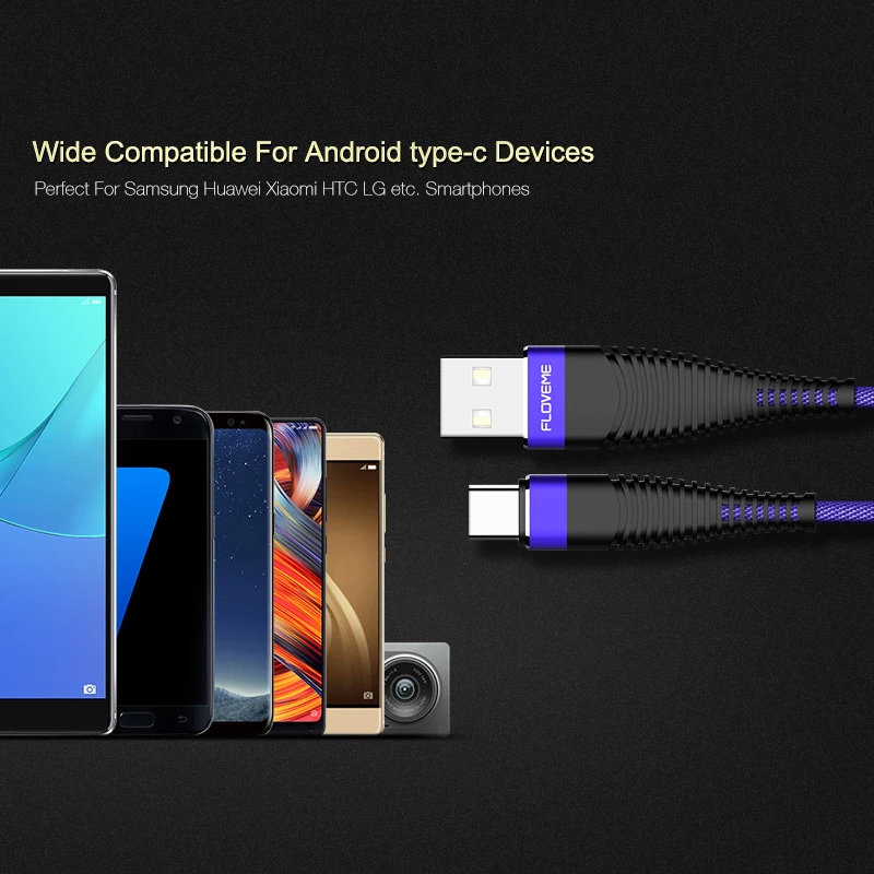 FLOVEME usb type-C кабель для samsung S10 huawei P30 Pro Быстрая зарядка зарядки мобильного телефона