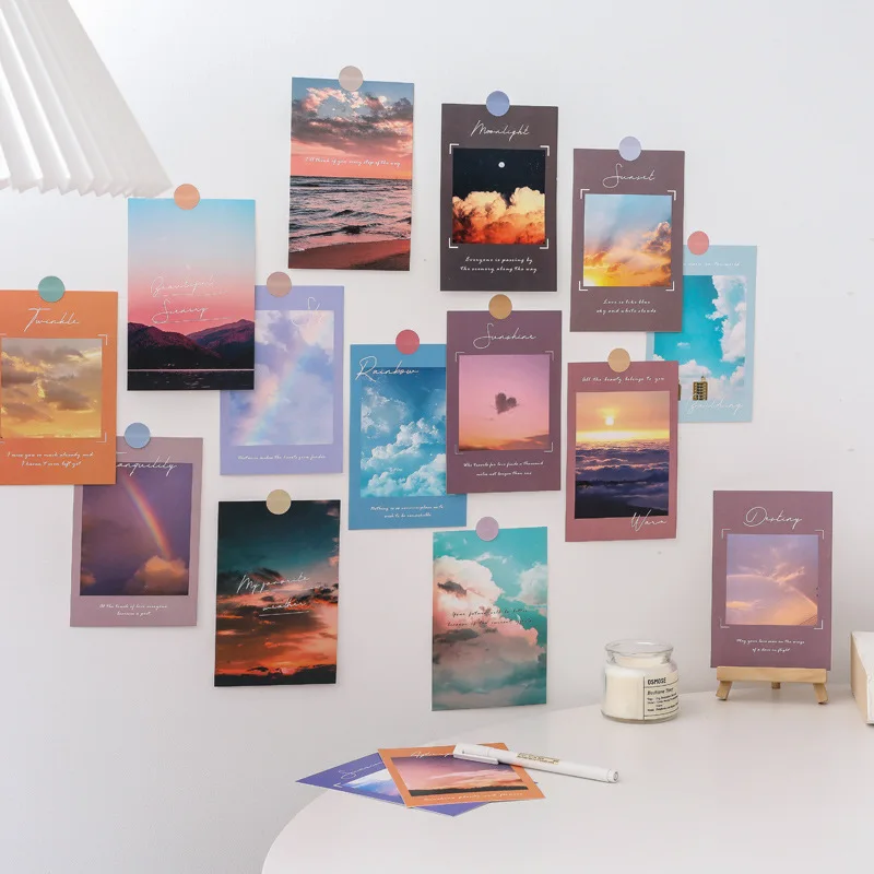 

Ins Colorful Sky Clouds Decorative Pictures Morning Evening Cloud Art Poster Card Bedroom Diy Wall Sticker Postcard 15 Sheets