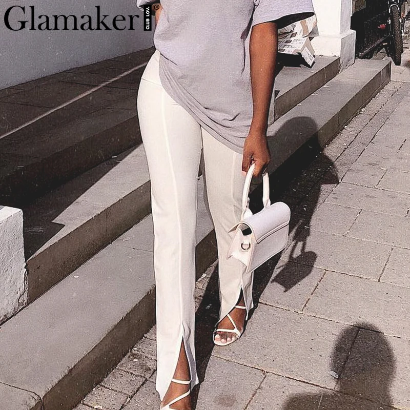 Женские повседневные брюки Glamaker с высокой талией женские облегающие разрезом