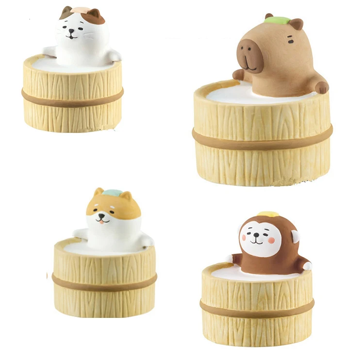 

Japan style Animal Hot Spring Cat Dog Monkey Bath Resin Ornaments Doll House Accessories Bathroom Home Decoration Children Toys