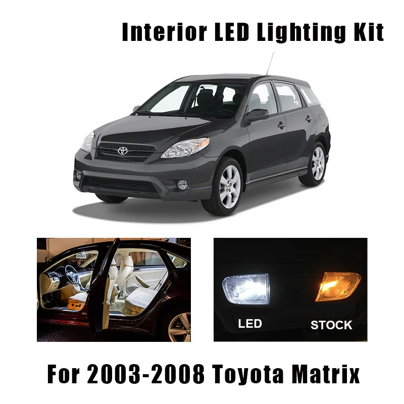 8 Bulbs White LED Interior Light Kit Fit For 2003 2004 2005 2006 2007 2008 Toyota Matrix Reading Map Dome Cargo License Lamp