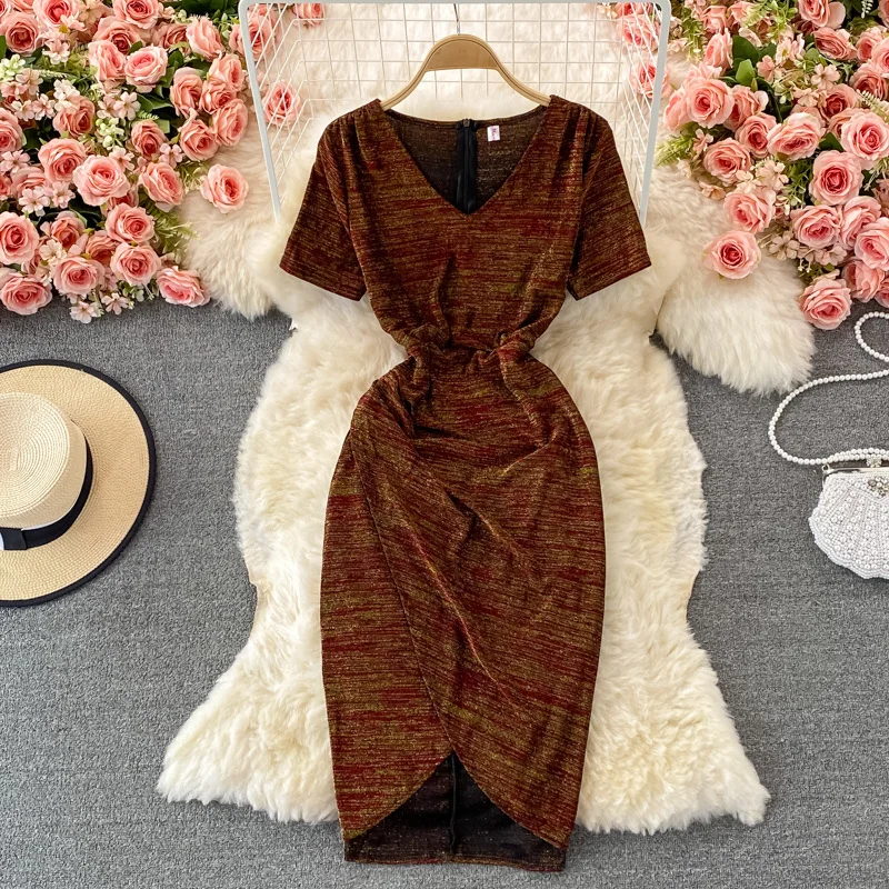 

Женское асимметричное платье с запахом, яркое шелковое платье знаменитости с запахом и V-образным вырезом, лето 2021