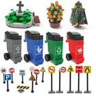 Набор блоков City MOC, совместимый с дорожным знаком, аксессуары для парковки, предельная скорость, обучающее ведро для мусора, строительные блоки, игрушки