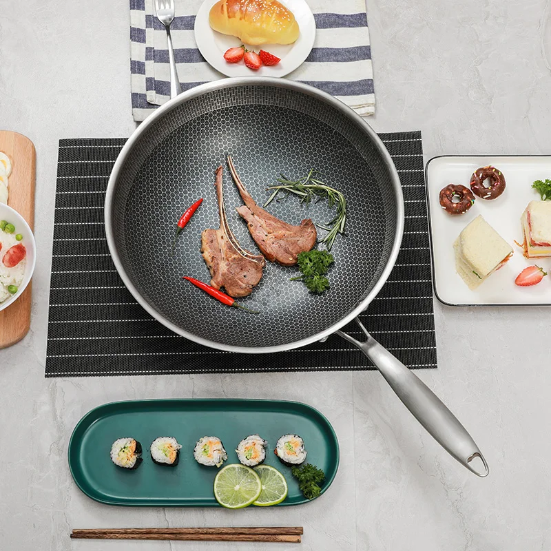 KOBACH-sart&eacute;n antiadherente de 32cm, utensilios de cocina de acero inoxidable, Fondo de panal, wok chino, sart&eacute;n antiadherente con tapa-4