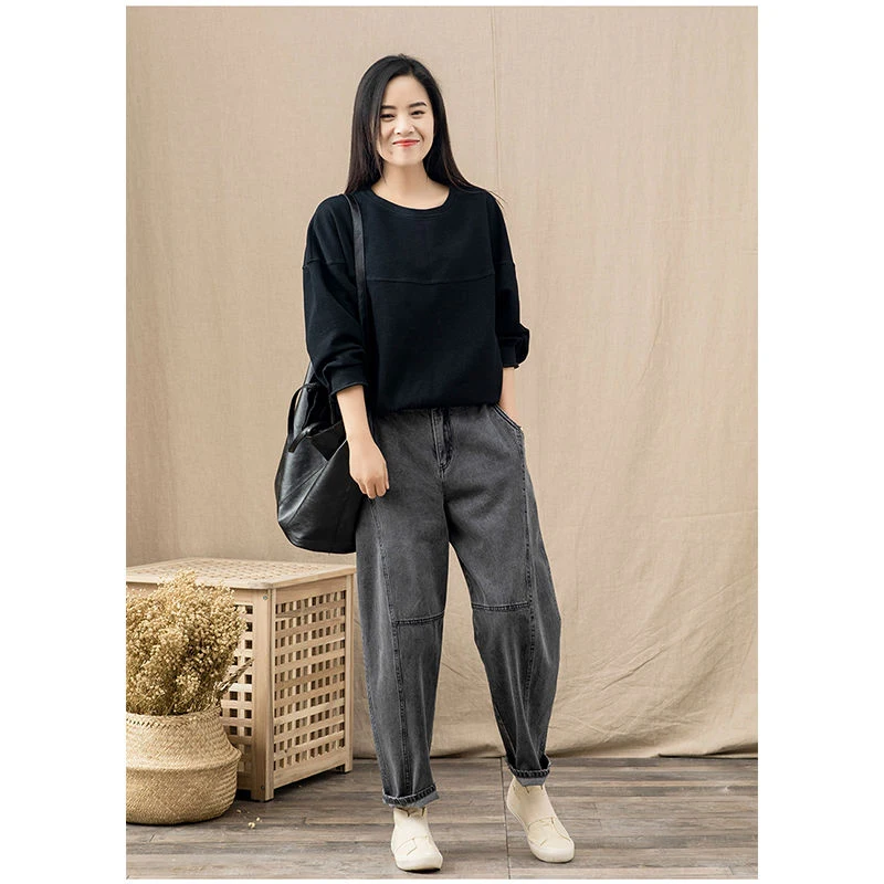 

2021 Spring Korea Fashion Women High Waist Loose Vintage Gray Jeans All-matched Casual Cotton Denim Harem Pants Plus Size