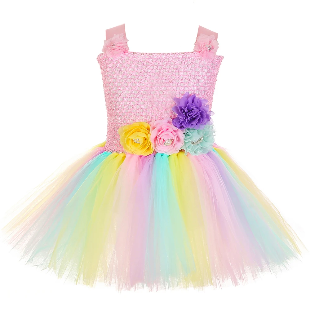 Платье-пачка детское на Хэллоуин с Пастельными цветами троллями маками |