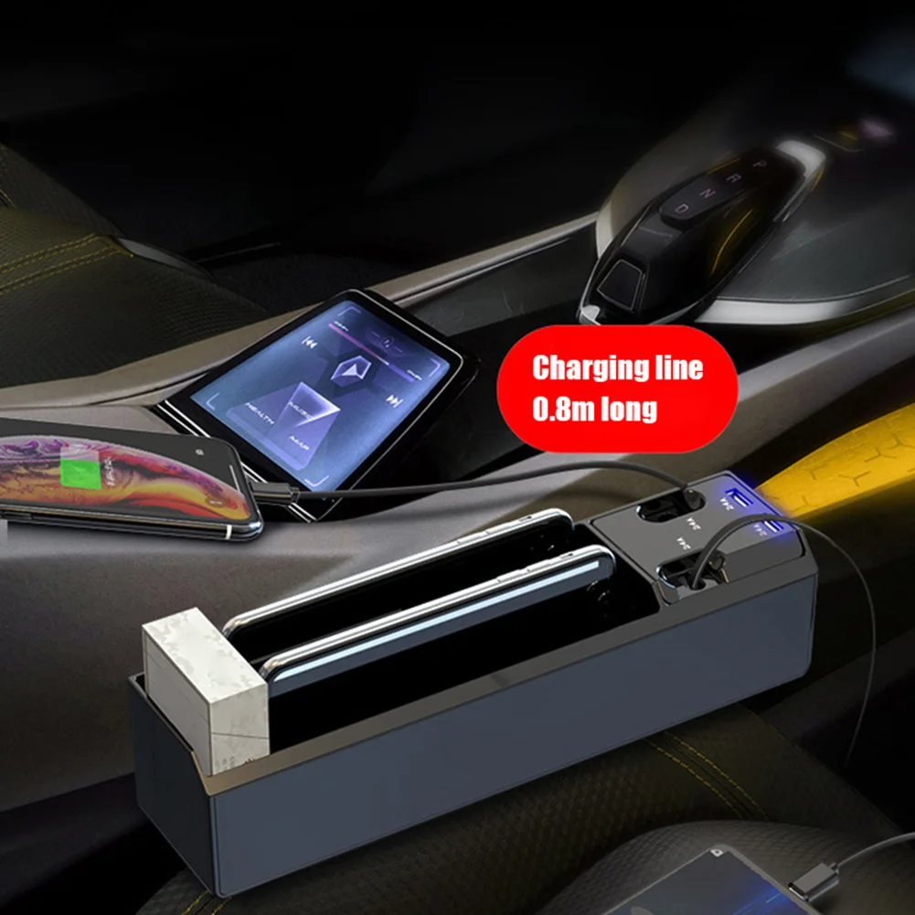 

Car Seat Gap Organizer with Retractable USB Charging Cables + 2 USB Ports Seat Crevice Filler Phone Wallet Key Storage Pocket