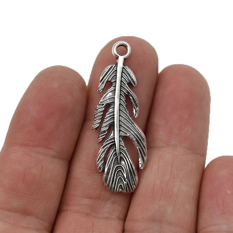 

JAKONGO античное посеребренное перо Подвески для DIY ювелирных изделий ожерелье аксессуары 40x14 мм 6 шт./лот