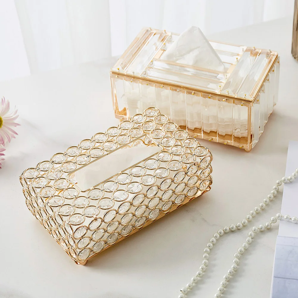 

Tissue Box Gold Home Decoration Accessories for Living Room Crystal Tissue Holder Room Decor Aesthetics Wipes Case Luxury Decor