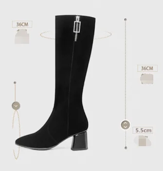 Женские зимние сапоги до колена на квадратном каблуке 5 см женские замшевые из