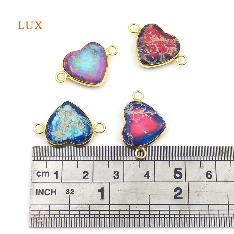 

2pcs Natural Colours Exquisite Stone Heart Shaped Pendants Two Hole Gold Connector Charm Woman Jewelry Making Necklace Bracelet