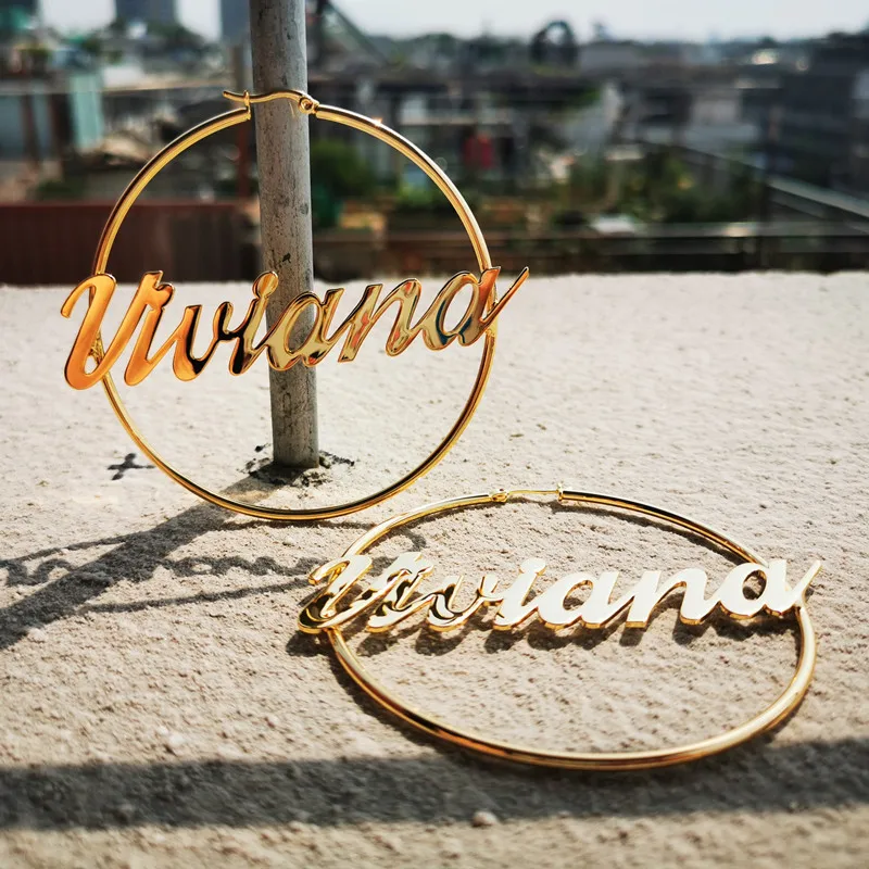 3UMeter 2020 New Name Earrings for Women Hip Hop Earring Personalized Hoop Custom Earrings Gold  Gift Dropshipping