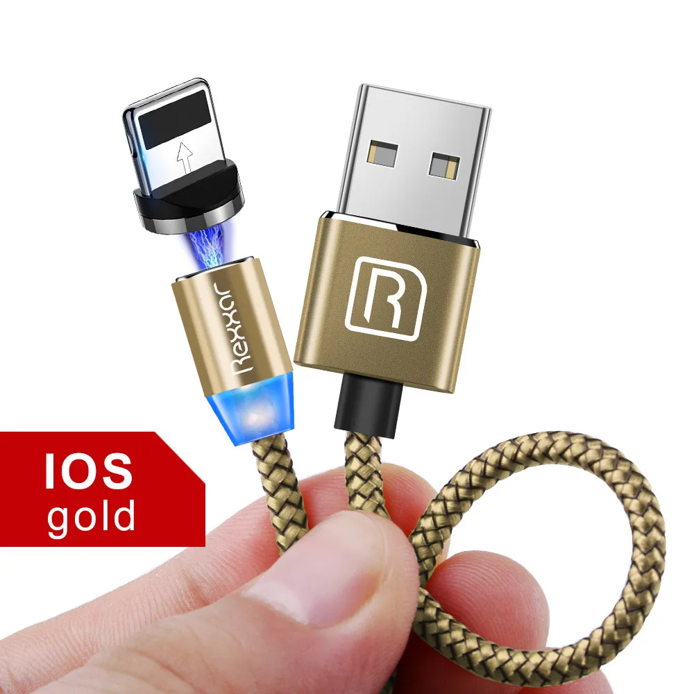 For iphone Gold Магнитный кабель Быстрая зарядка usb type C кабель магнитное зарядное устройство Micro USB кабель мобильного телефона Кабели для Samsung iphone USB шнур 1 м - Цвет: For iphone Gold