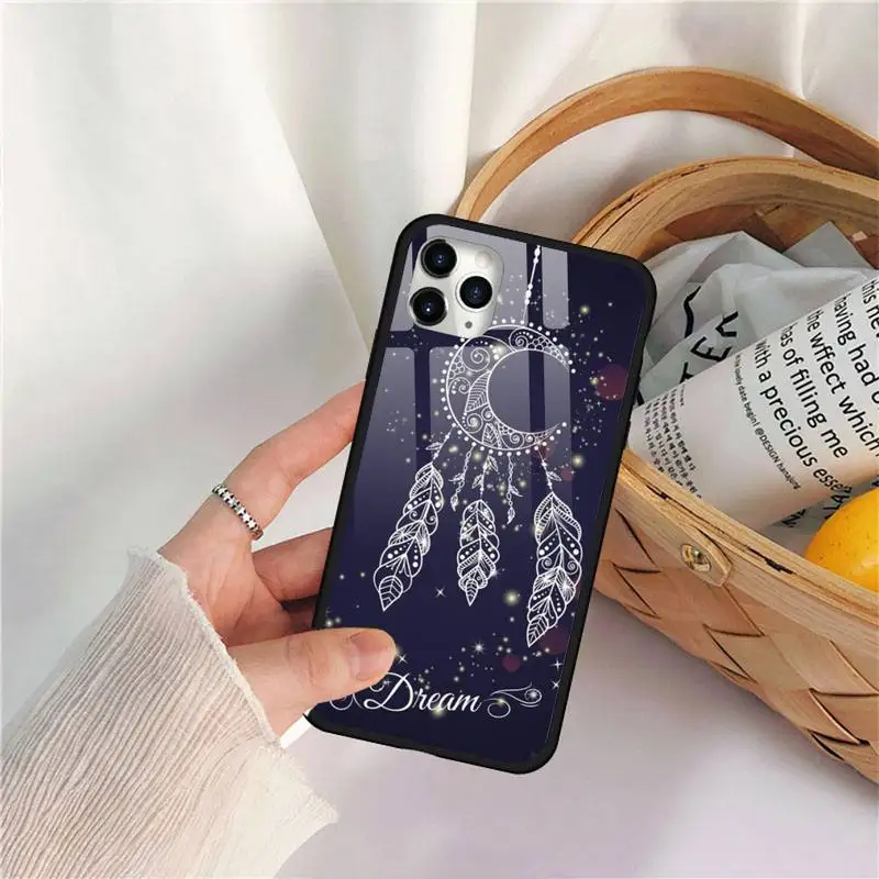 

Dream Wings Wind Chimes Feather Phone Case Tempered glass For iphone 11 12 PRO MAX X XS XR 5C 6 6S 7 8 plus