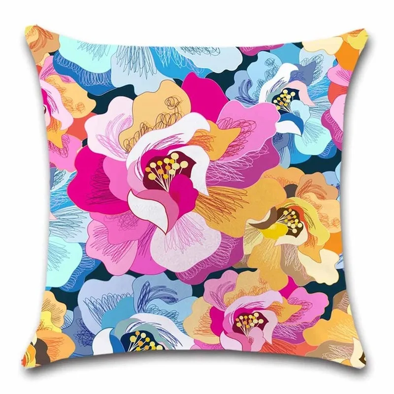 Цветная Цветочная волнистая полиэфирная Мягкая Наволочка размер 45x45 см