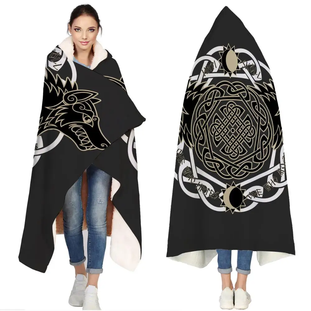 melhor Viking Forma De Lobo Fantasia Totem Religião Símbolo Personalizado Cobertor Com Capuz Velo Com Capuz Lance Wrapbed Cobertor