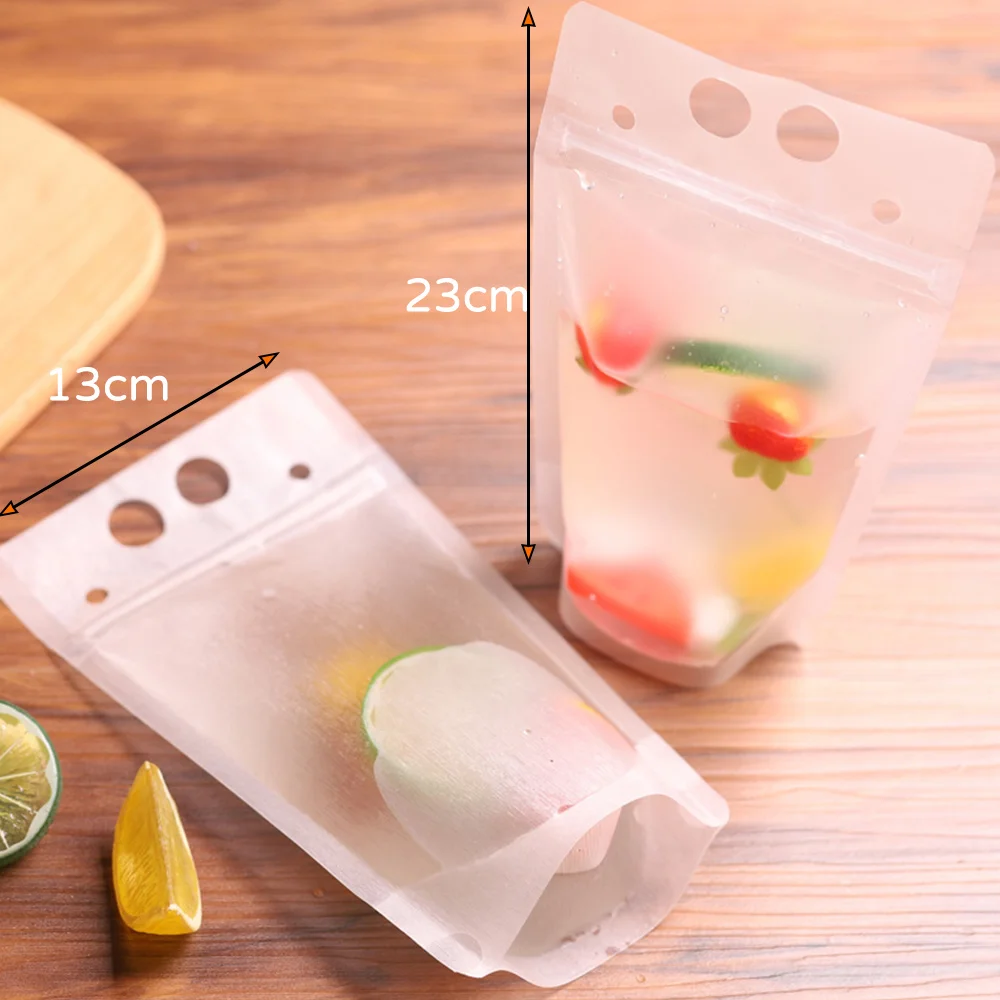 

100pcs 500ML Non-toxic And BPA Free Materials Clear Drink Pouches Bags Heavy Duty Hand-Held Stand Up Bag Reusable